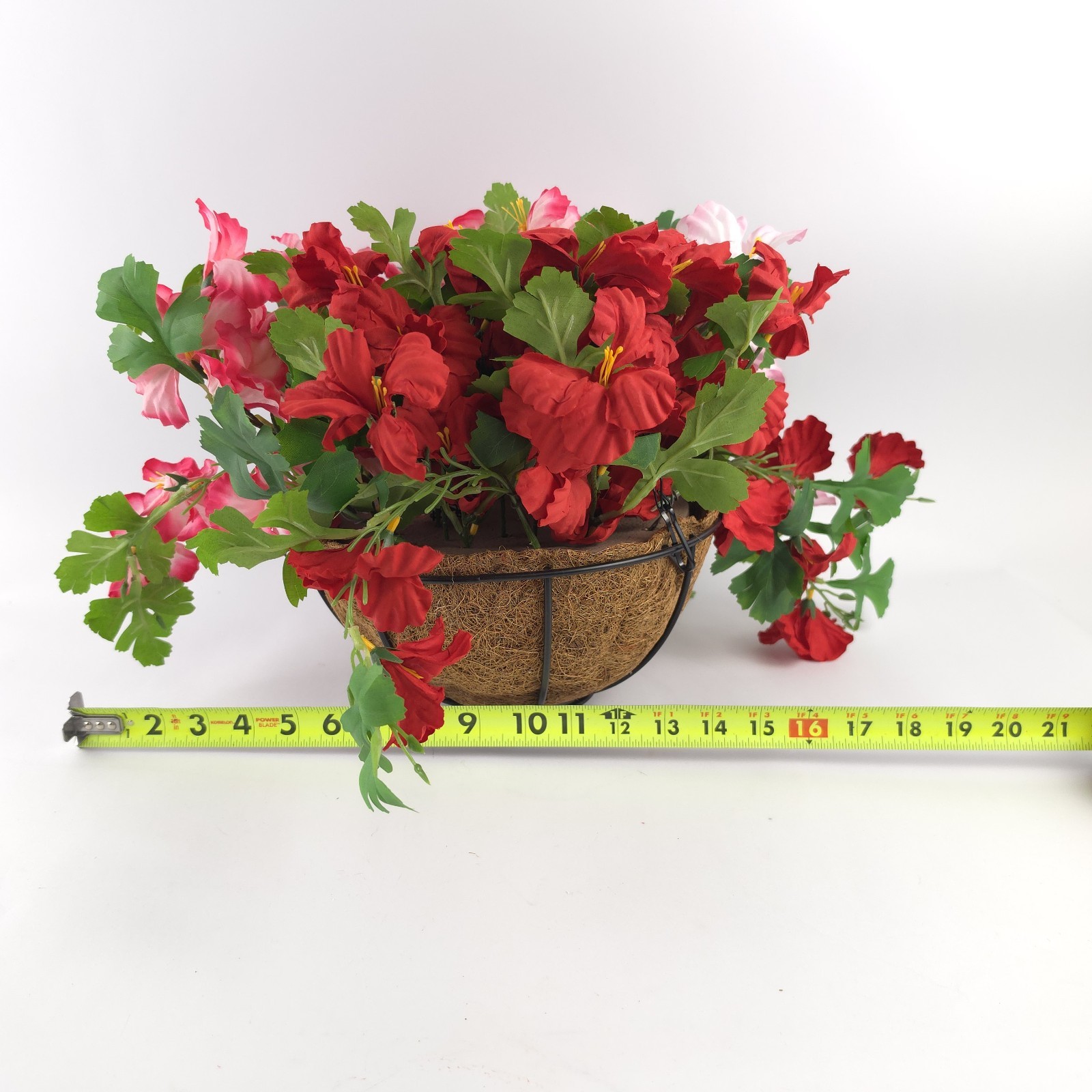 Wicker Park 20″ Faux Impatiens Hanging Basket Mixed Pink & Red Floral Decor