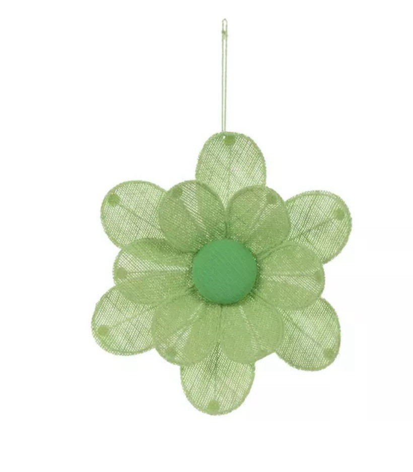 Burlap & Metal 3D Green Flower Home Decor Hanging Wall, Door Or Anywhere New