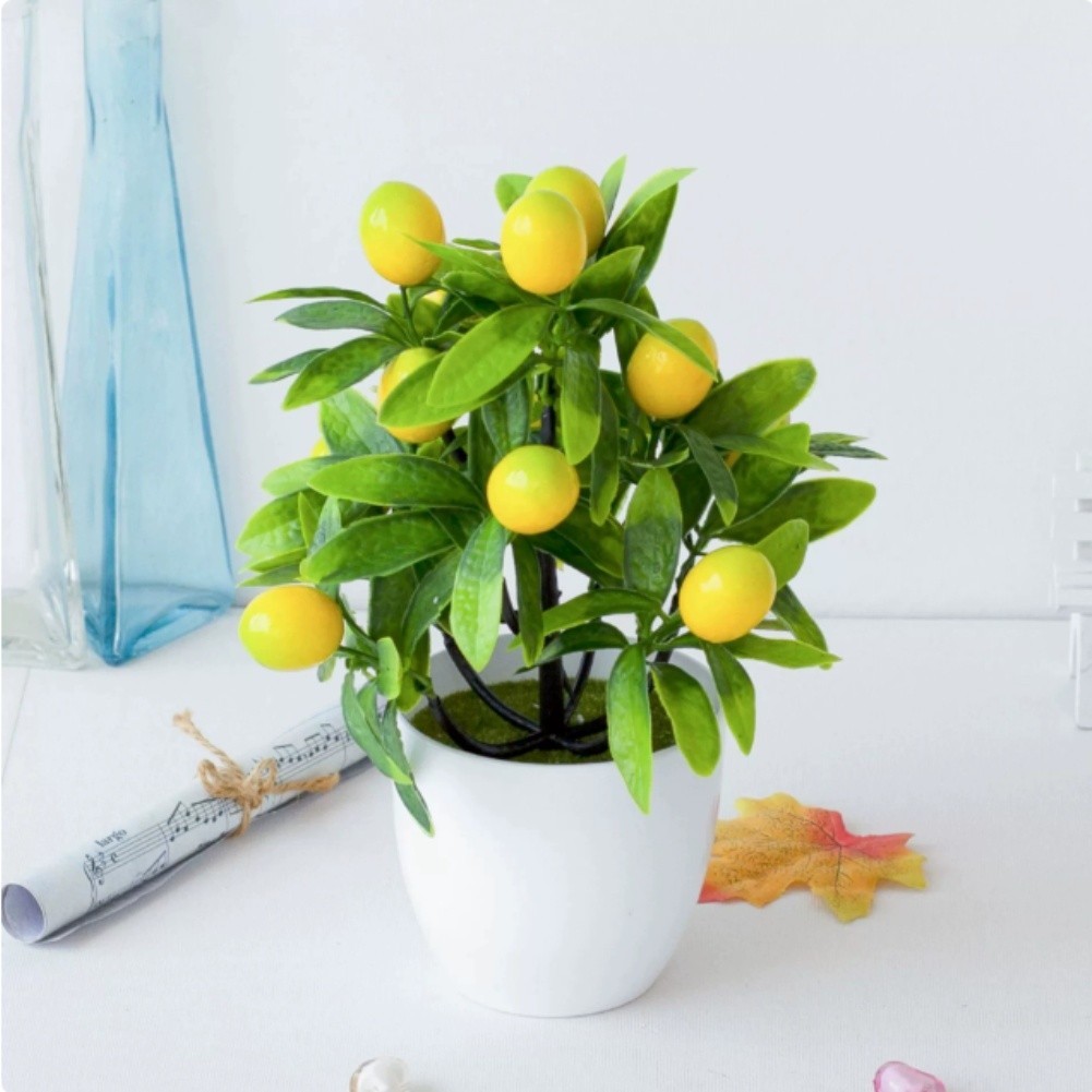 Artificial Lemon Desktop Plant for Office Home Decoration Yellow 18cm Pot