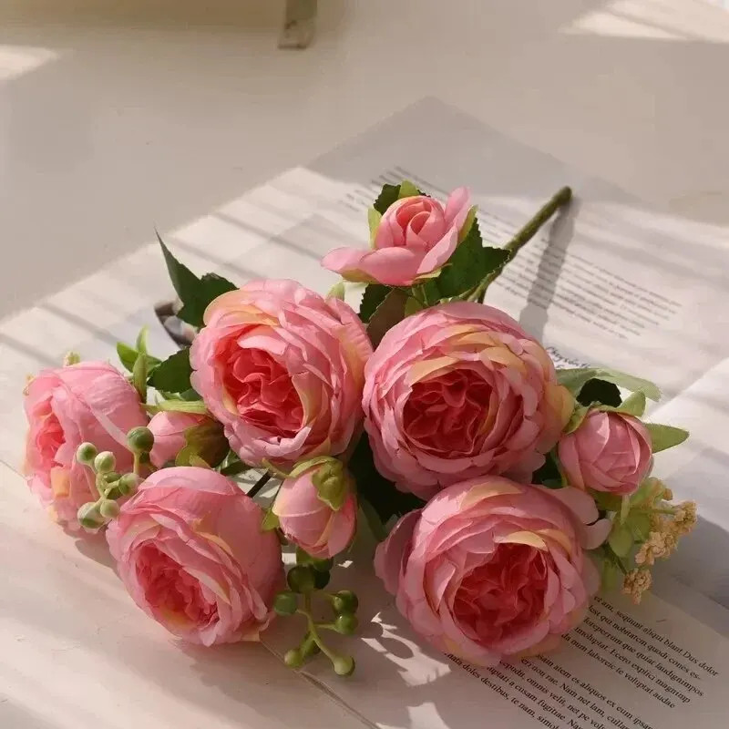 30cm 5 Heads 4 Buds Rose Peony Bouquet Wedding Home Decor Artificial Flowers HOT