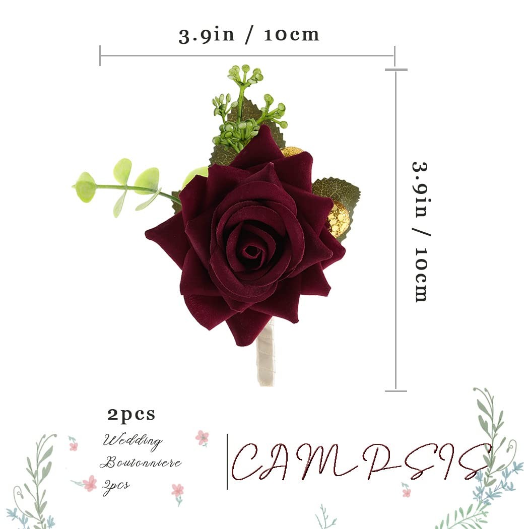 Wedding Flower Boutonniere Groom Rose Buttonholes Prom Suit Decor Red Wine