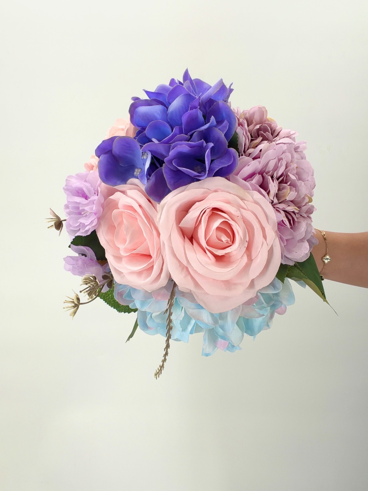 Pink Lavender Blue Bridal Bouquet, Pastel Wedding Flowers, Bouquet, Silk Flower