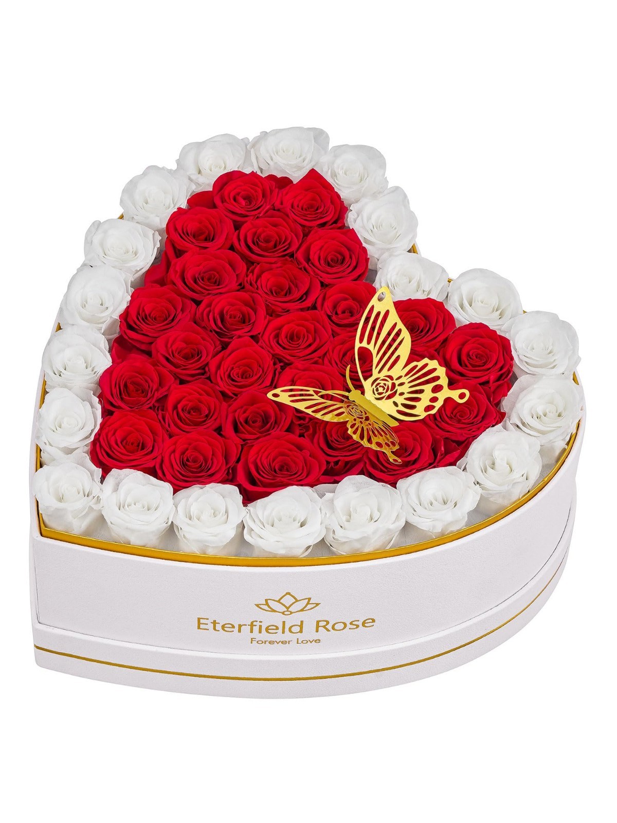 47 Preserved Roses Heart Box – Forever Flowers Gift for Her, Mom, Wife, Annivers