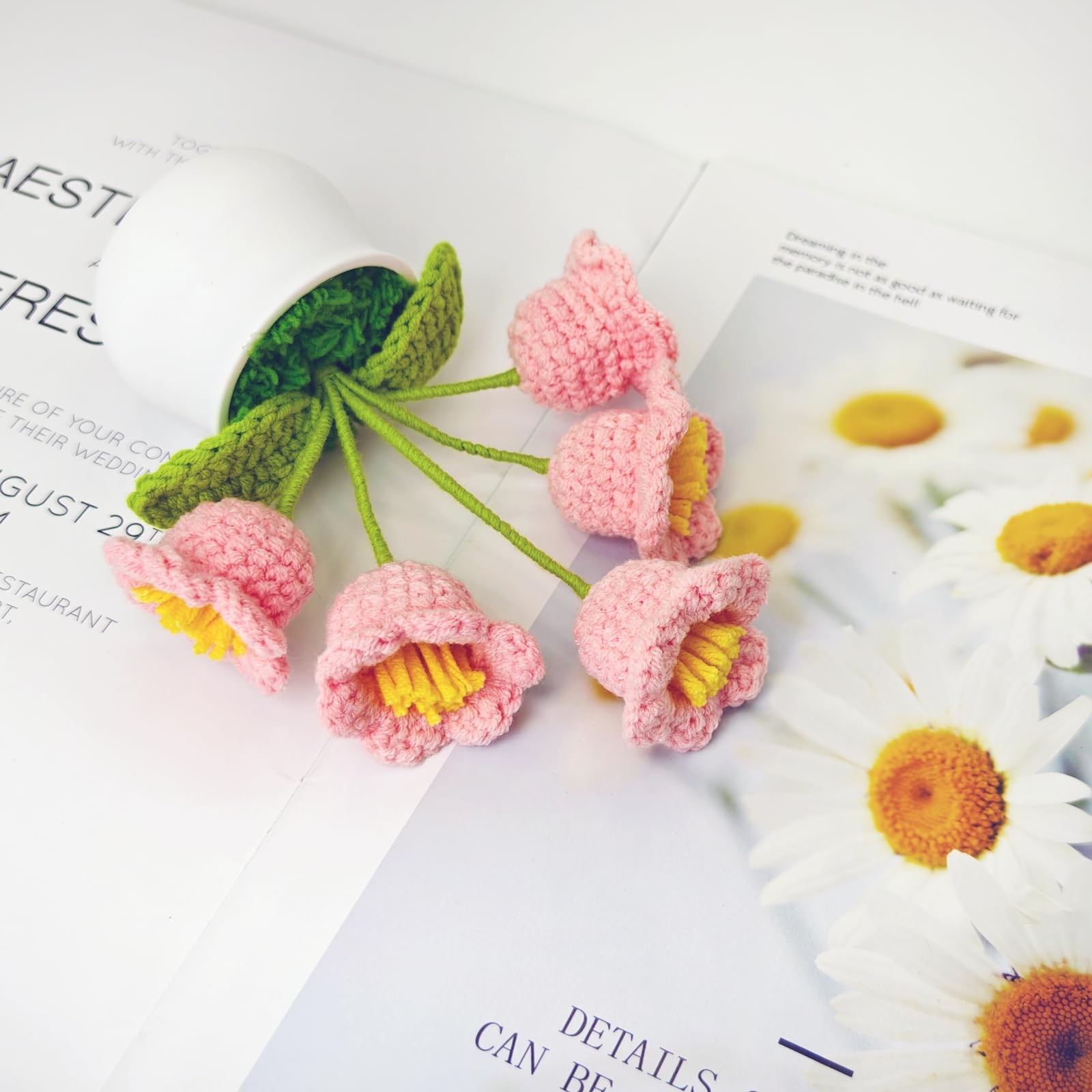 Crochet Flowers Bouquet Lily of The Valley Crochet Potted Plants Knitted Flow…