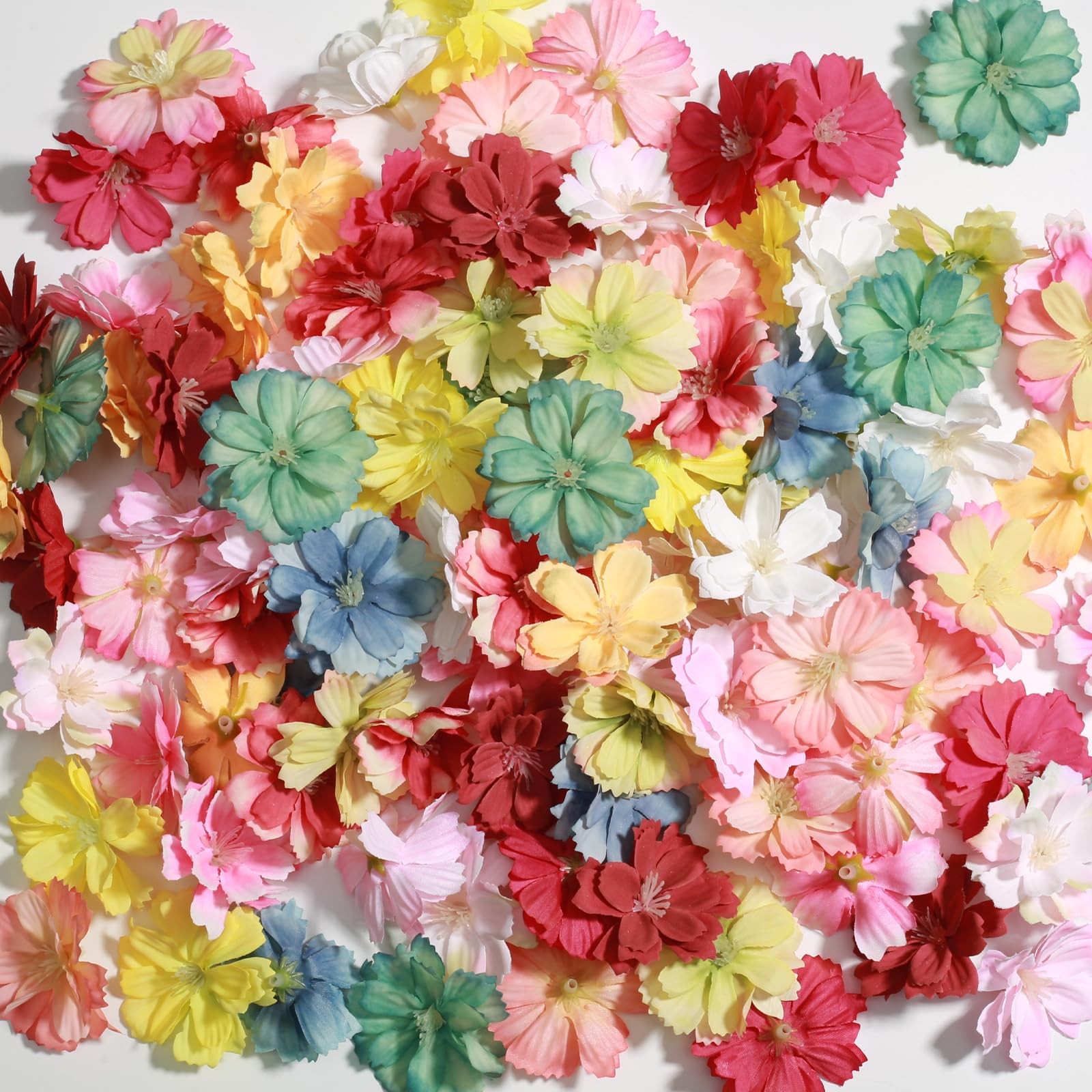 98 Pcs Mini Silk Flower Heads, Artificial Faux Flowers for Craft Small Fake 3…