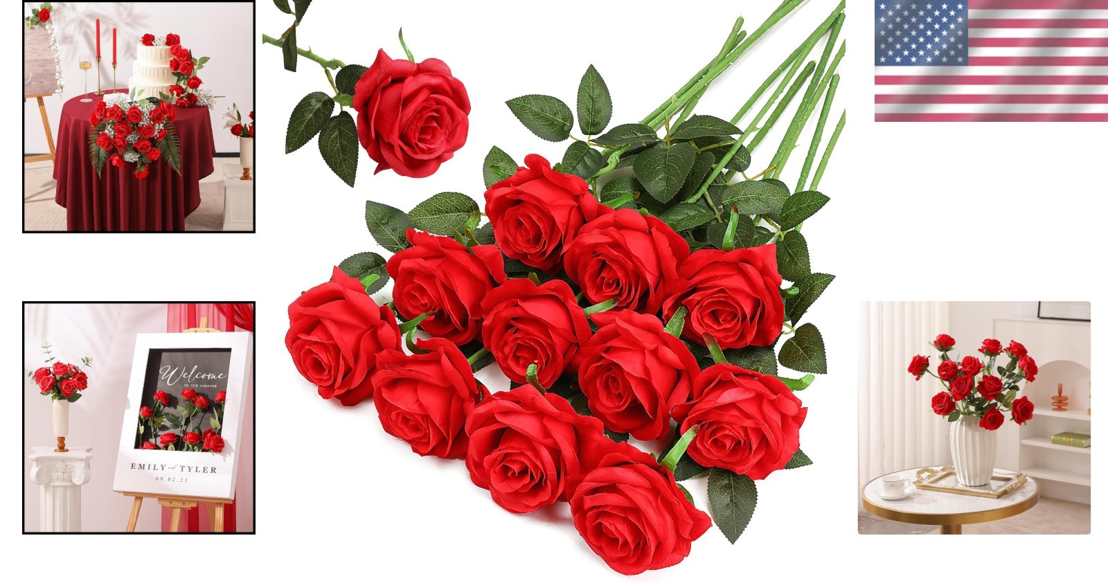 10 Pcs Red Fake Roses – Elegant Silk Flowers for Home Decor & Weddings
