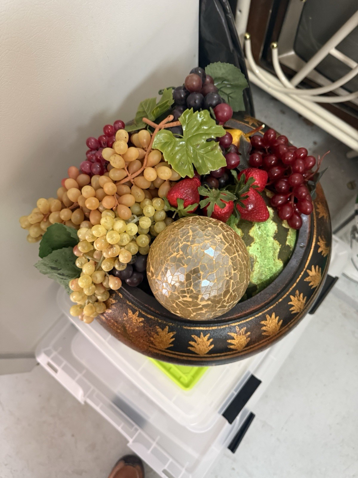 Designer Floral Art Still Life Centerpiece 21″ Fruit Arrangement Brass Container