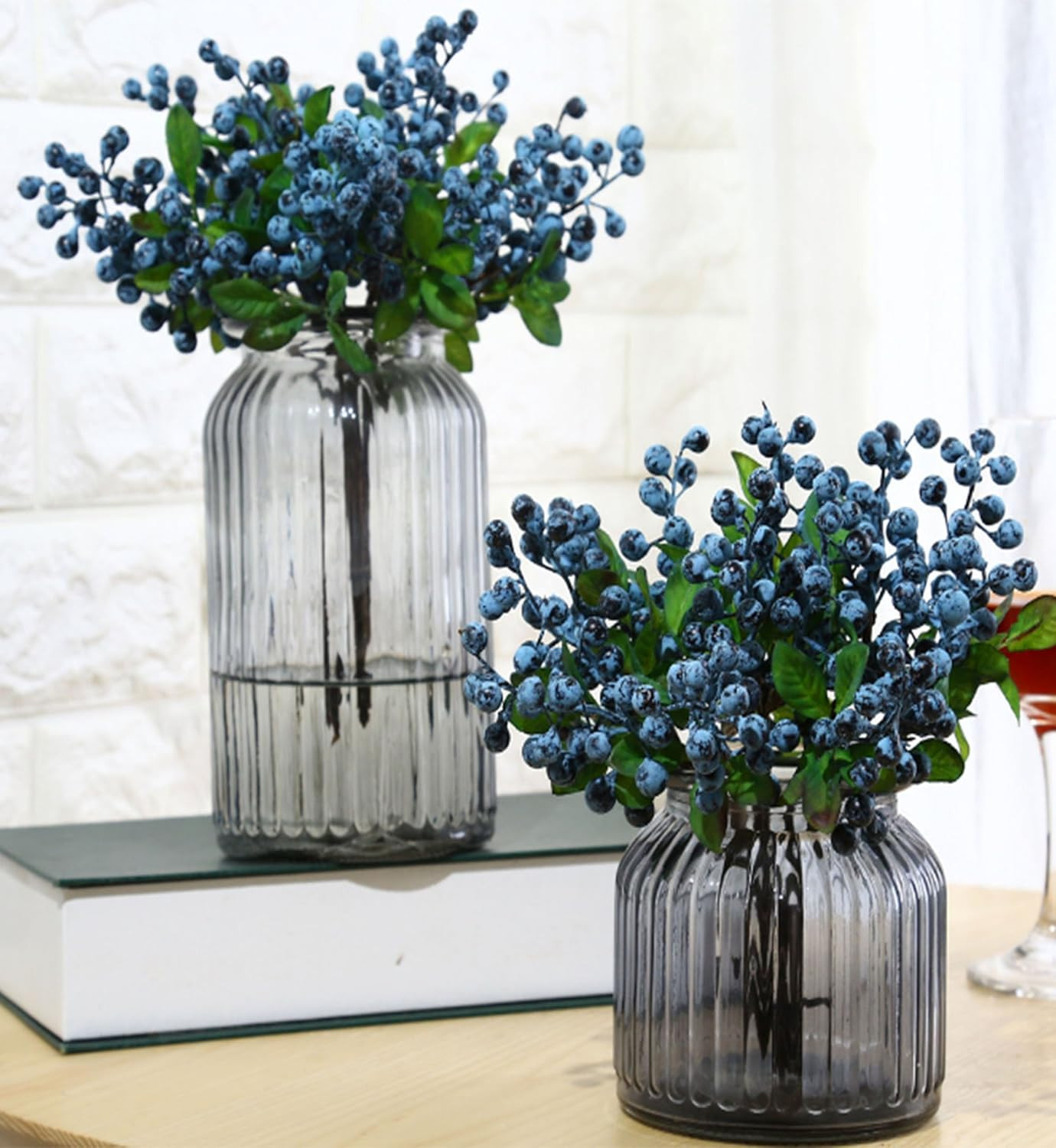 Fake Artificial Flowers California Berries Branches Picks Blueberry Fruit for Ch