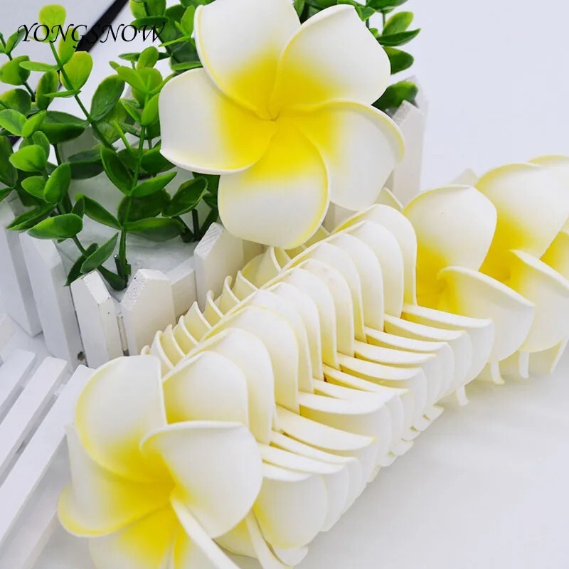 10pcs 5cm Plumeria Foam Flowers | Hawaiian Frangipani | Wedding Party Decor