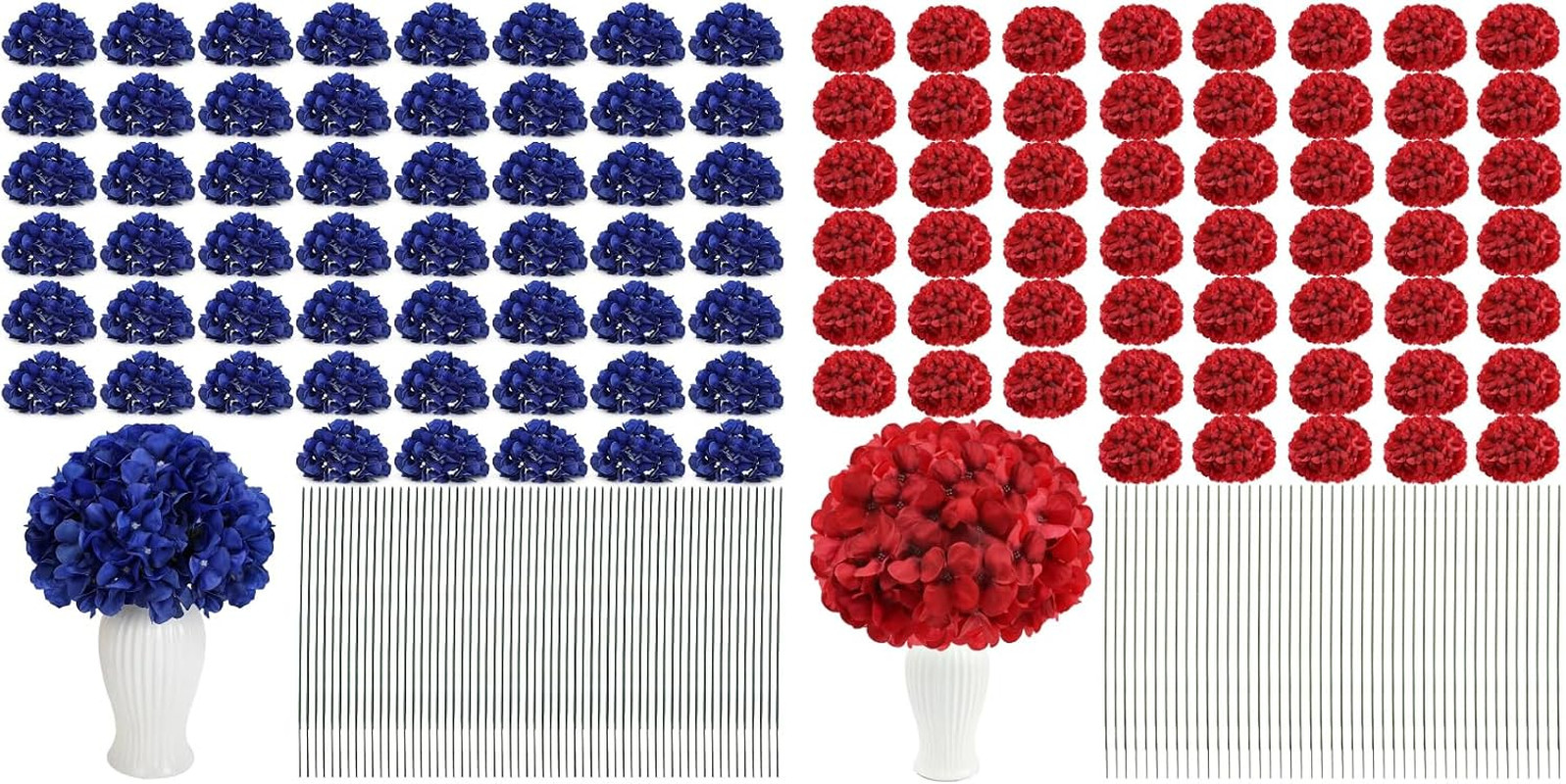 104 PCS Hydrangea Flower Heads with Stems for DIY Floral Arrangements