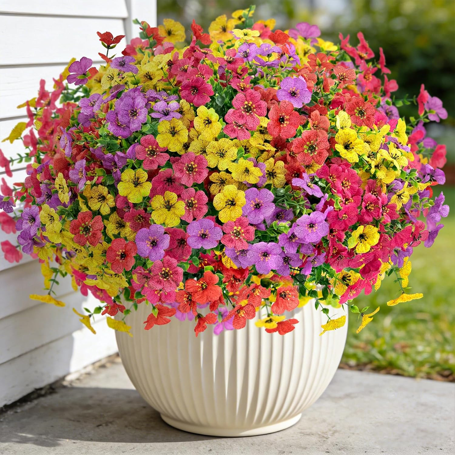 12 Bundles Artificial Flowers for Outdoors UV Resistant Fake Plants Porch Decor