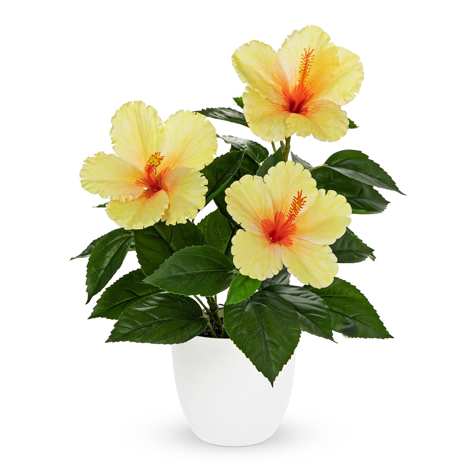 Artificial Hibiscus Flowers in Pot, 14.5’’ Faux Hibiscus Plant, Spring Summer…
