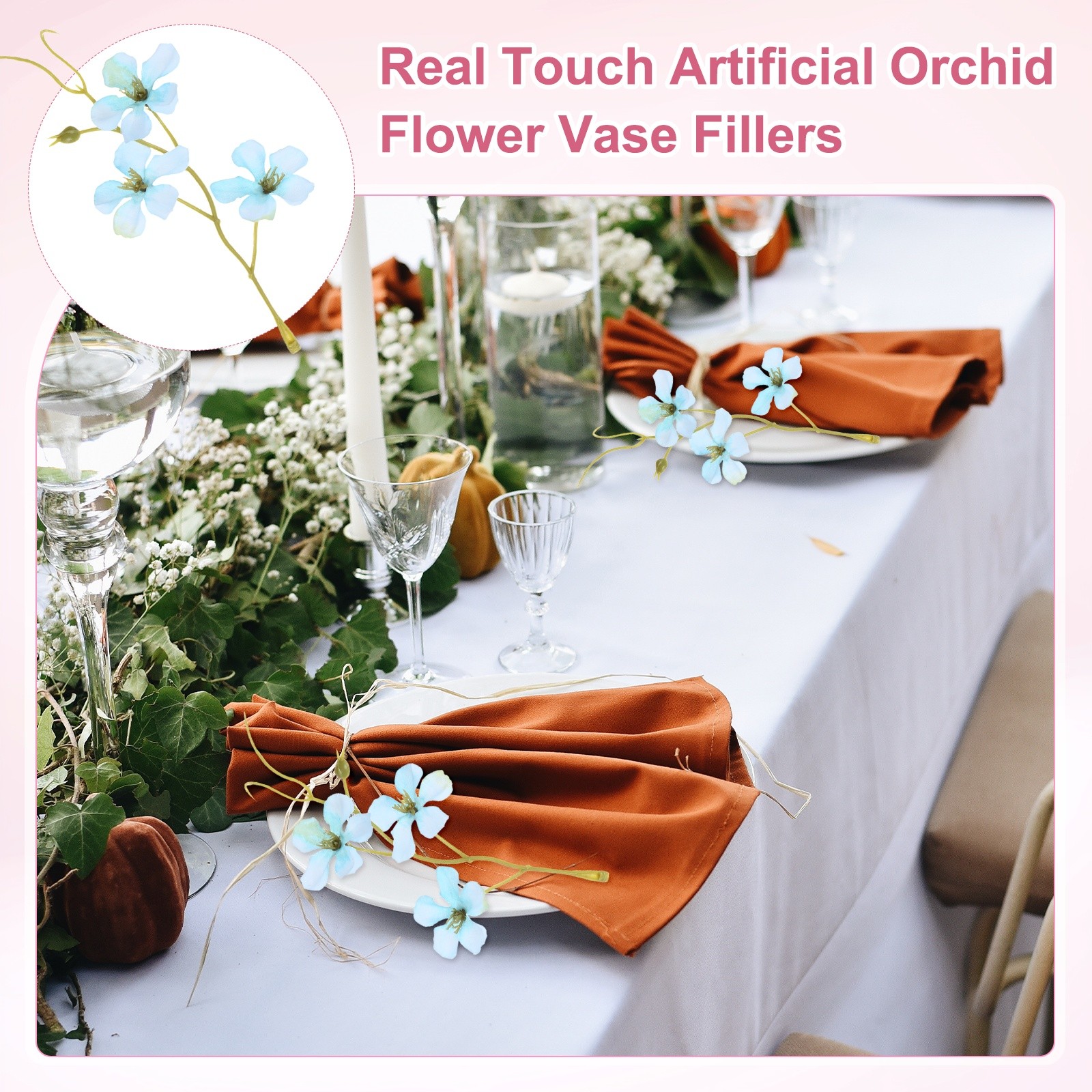 16-Pack Artificial Orchid Flowers Faux Silk Pea Flowers for Home[Blue Green]