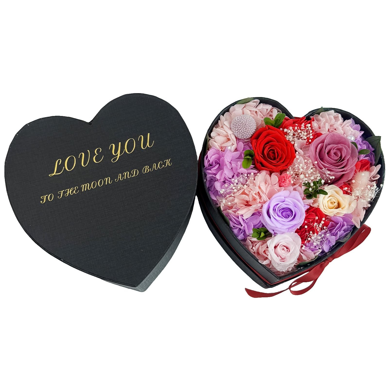 Preserved Roses Heart Shape Box Valentines Day Gift For Her Flowers Red Multi