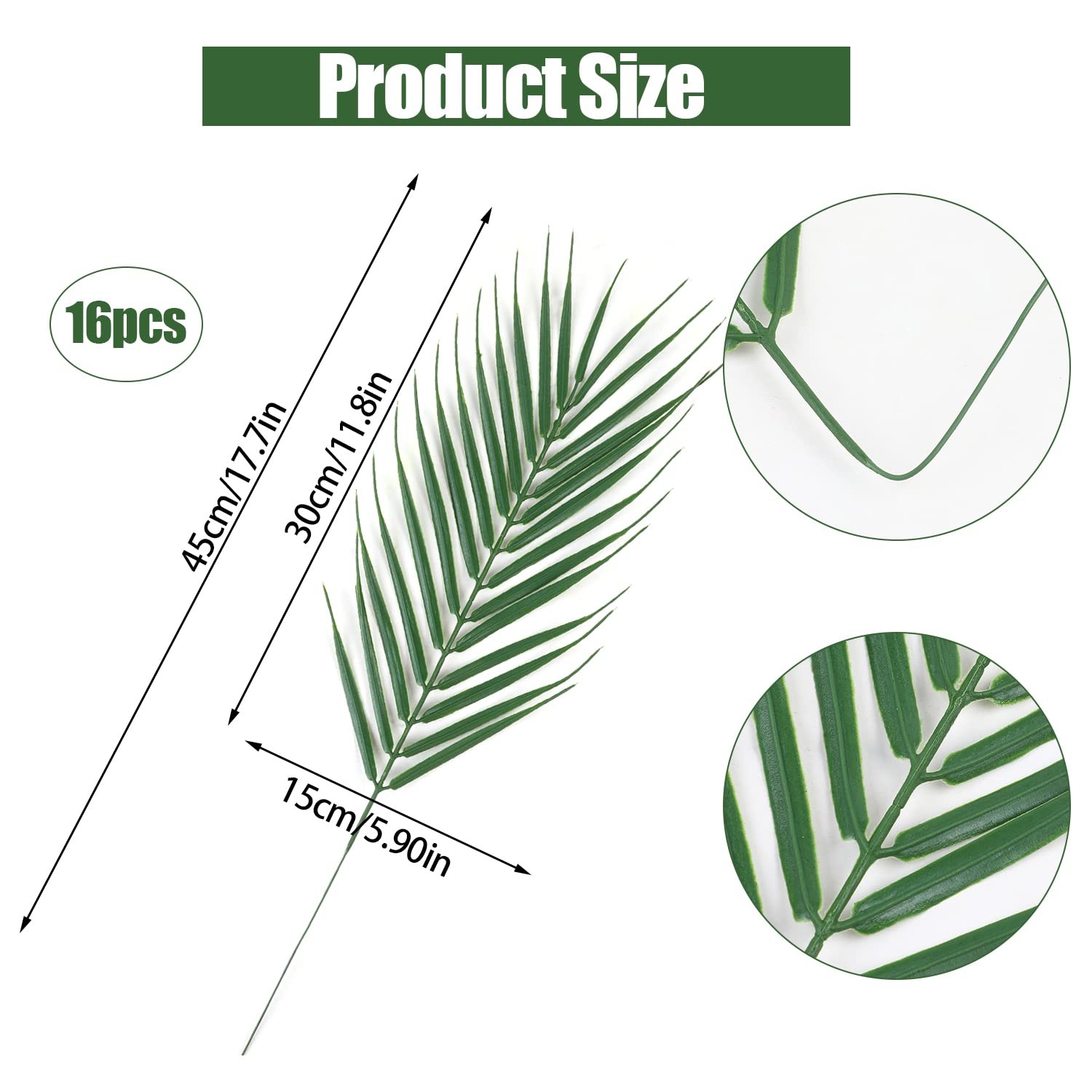 16 Pcs Artificial Palm Branches Palm Leaves with Stem for Party Tree Decor