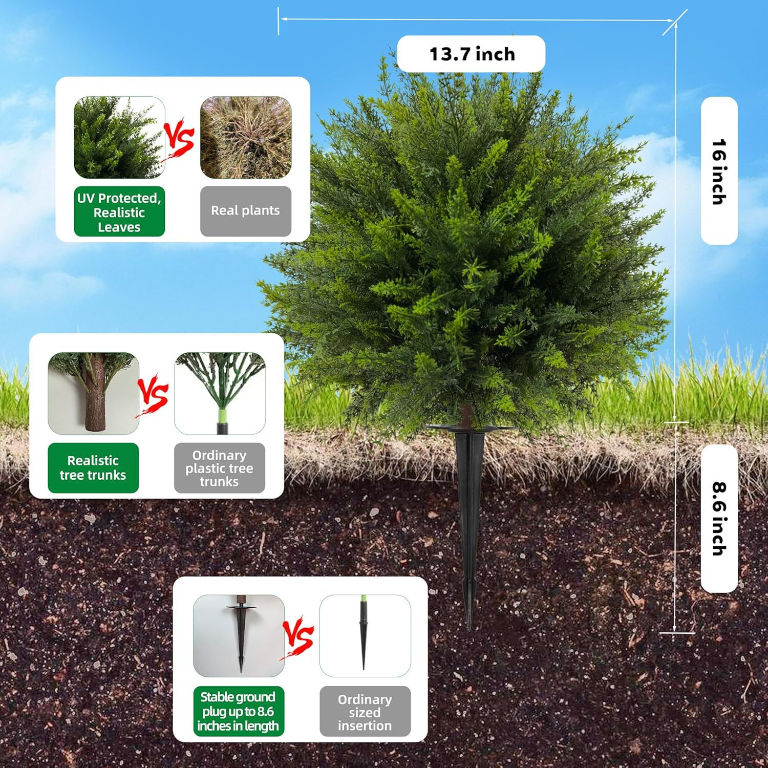 24.5 Inch (H) Artificial Cedar Topiary Ball Trees, Set of 4 Fake Shrub Bushes wi