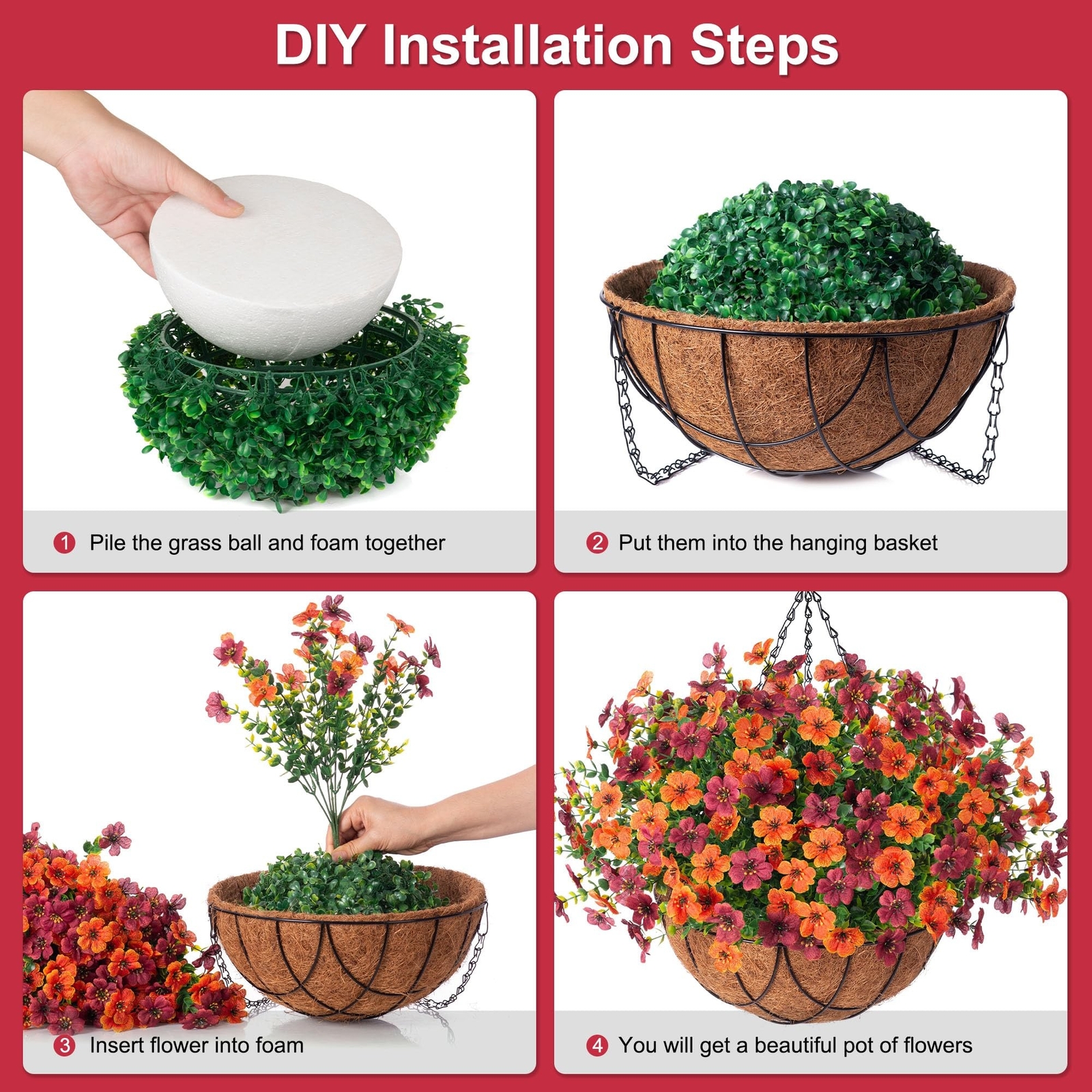 Artificial Silk Flowers Hanging Baskets for Outdoors Indoors, Daisy with Euca…