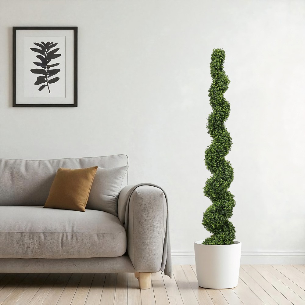 7FT Spiral Topiary Trees Artificial Outdoor Faux Boxwood Plants Large