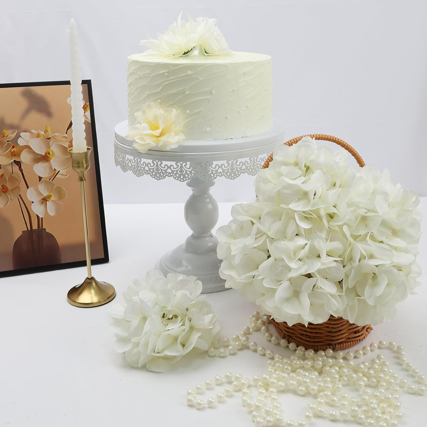 104 PCS Silk Hydrangea Flower Heads with Stems for DIY Decor