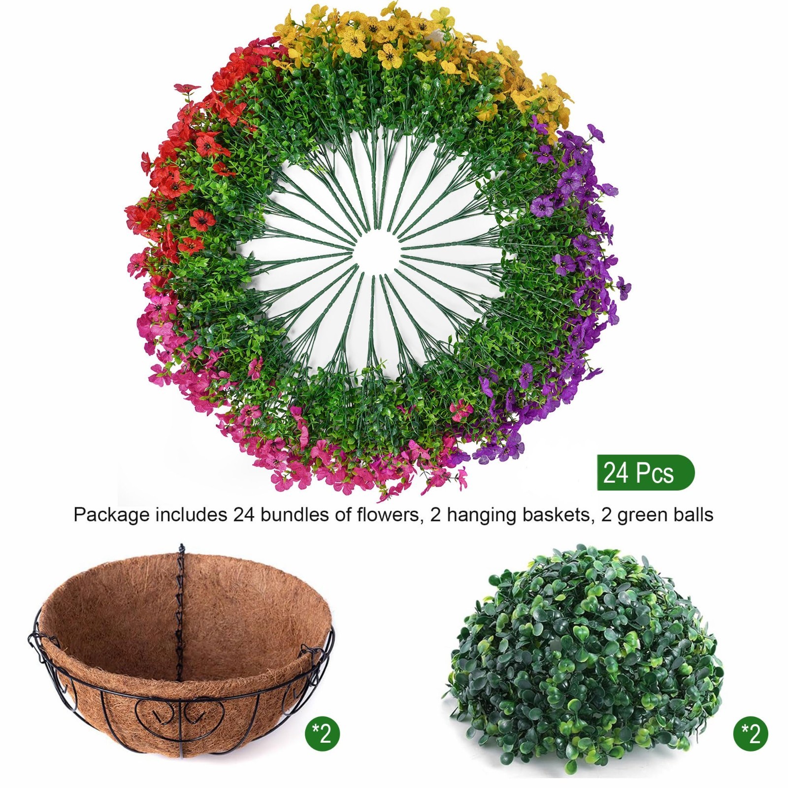 2 Set Faux Hanging Plants – UV Resistant Artificial Flowers for Outdoor Spring D
