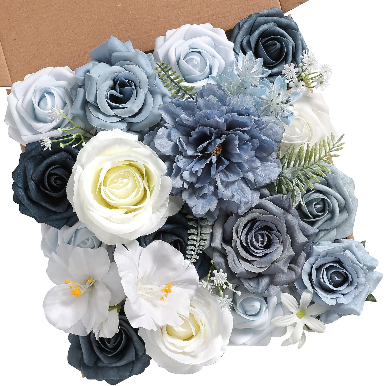 Artificial Flowers Combo Set,Dusty Blue Fake Roses Silk Flowers with Stems fo…