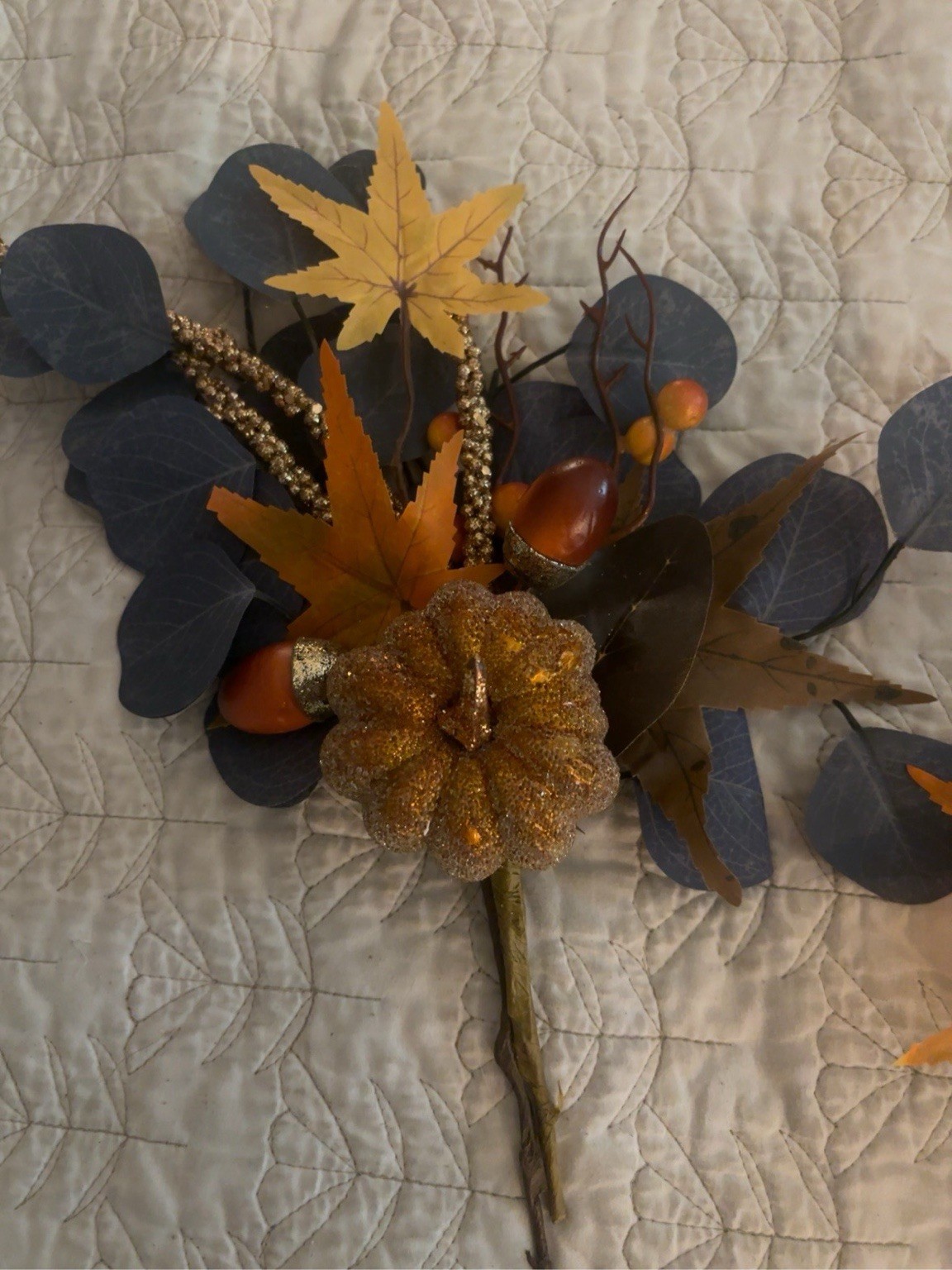 Set of 2 Fall Floral Picks Pumpkin Eucalyptus Autumn Harvest Arrangement