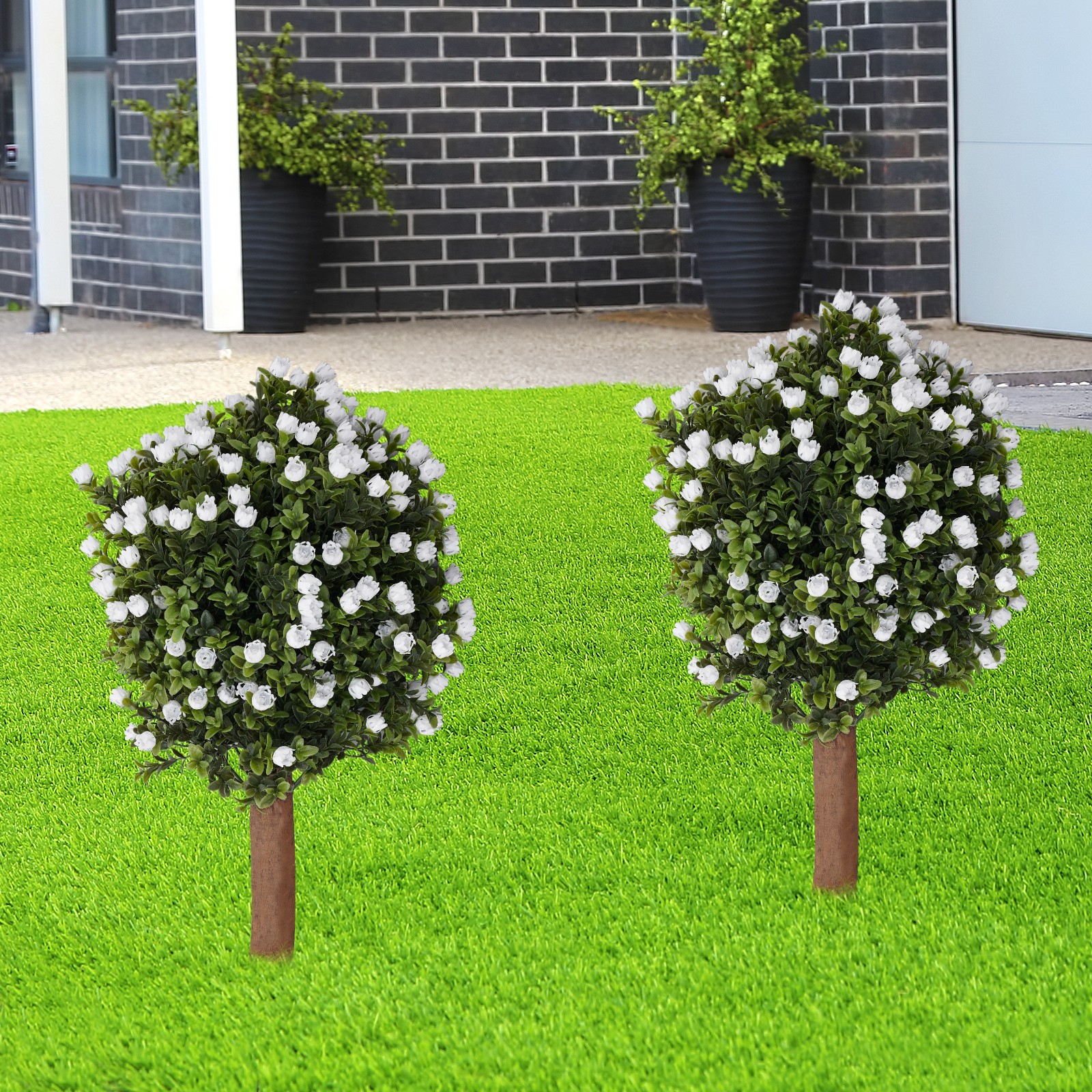 Set of 2 Artificial Ginkgo Biloba Trees with White Flowers for Indoor Outdoor