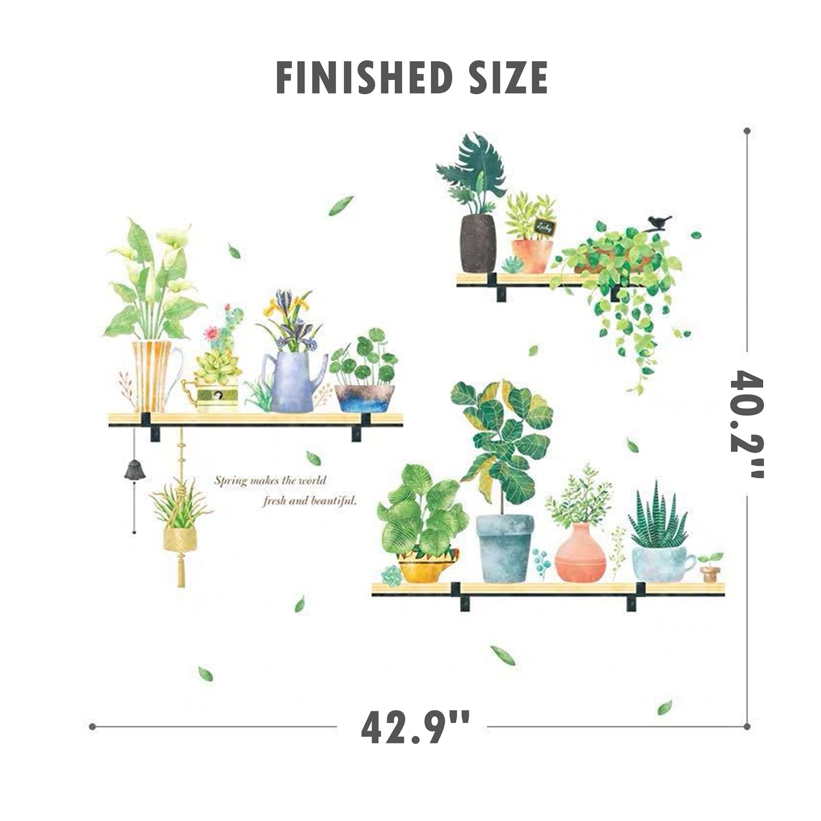 ROFARSO 42.9” x 40.2” Shelves Nature Green Potted Tropical Plants Leaves PV…