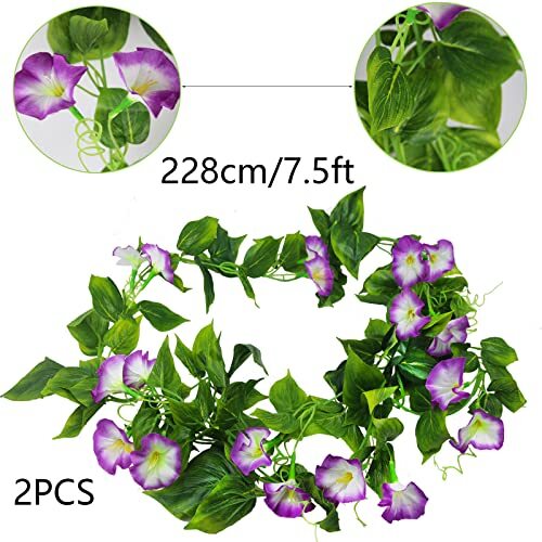 2 Pcs Artificial Vines Silk Morning Glory Vines for Outdoor 15Feet Hanging
