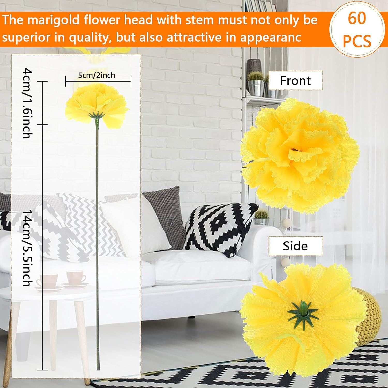 Artificial Marigold Flower Heads Bulk Bunch Fake Halloween with Stems for Par