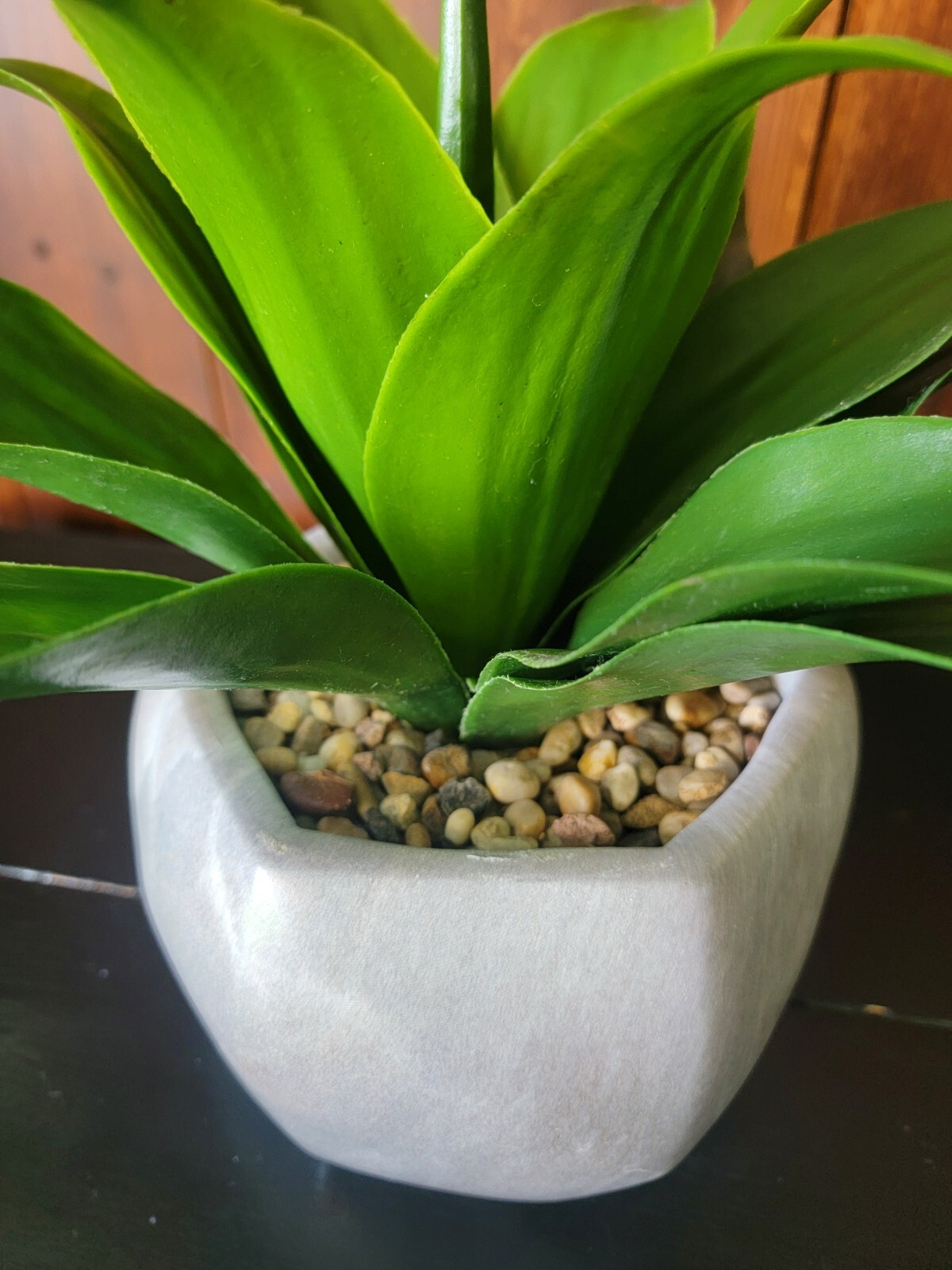 Large Artificial Green Leafy Plant Decor in Gray Hexagon Ceramic Pot 13.75″ Tall