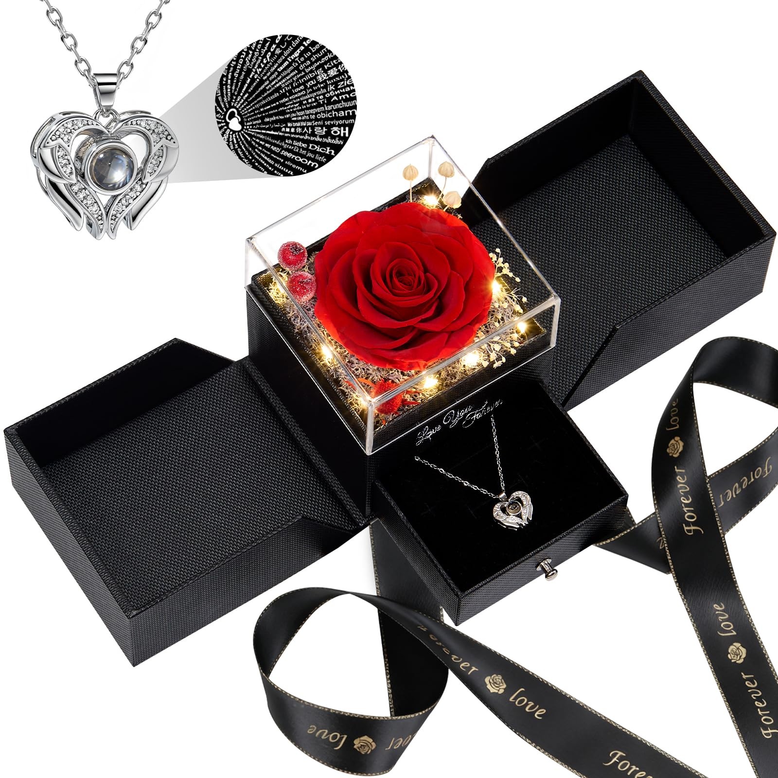 FIACO Gifts for Women Preserved Real Roses with I Love You Necklace Fresh For…