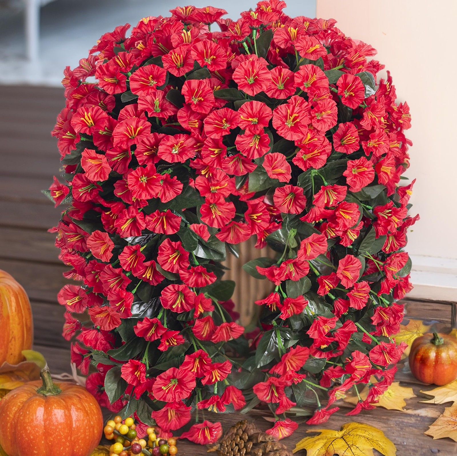 Artificial Faux Hanging Flowers Plants for Winter Christmas Outdoor Outside D…