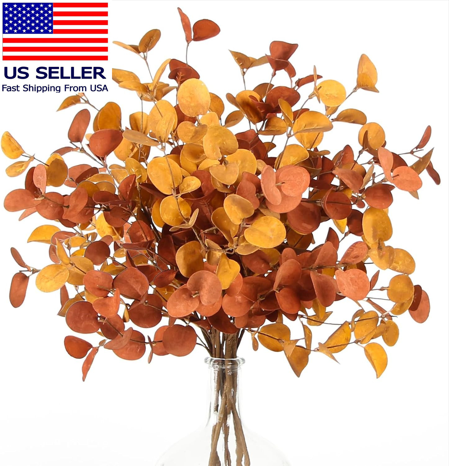 6 Pcs Fall Stems Artificial Eucalyptus 26.7” Tall Decor Fake Silver Dollar Leav