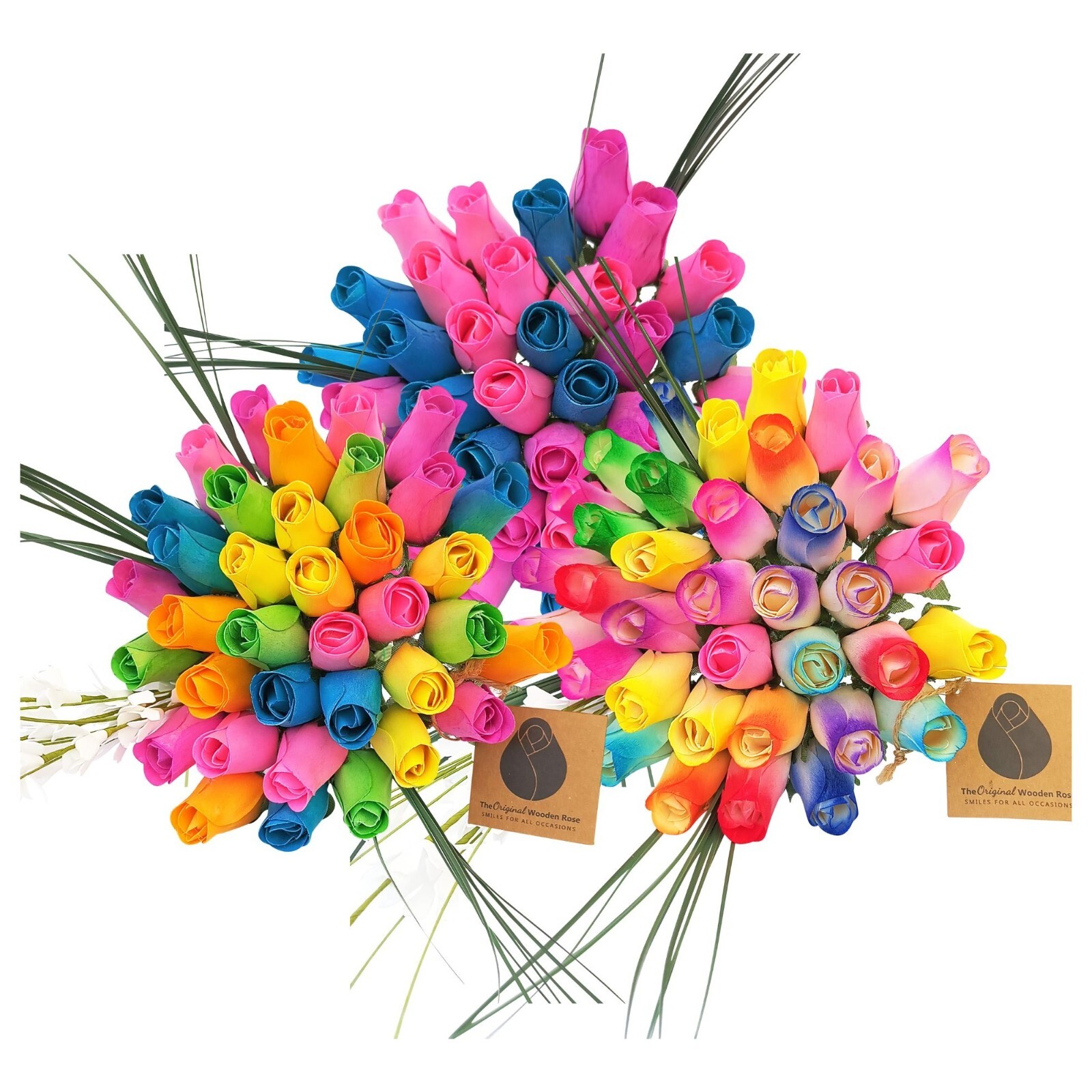 6 Color Spring Flower Bouquet. The Original Wooden Rose 1, 2, 3 Dozen