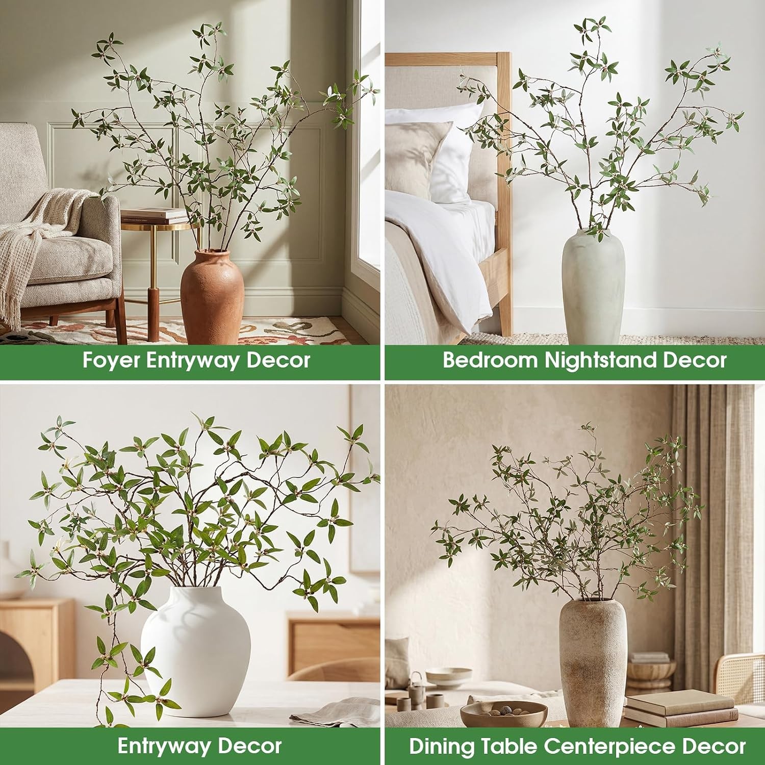 6 Pcs 43.3 Inch Artificial Pomegranate Branches Faux Greenery Stems Leaves Fake