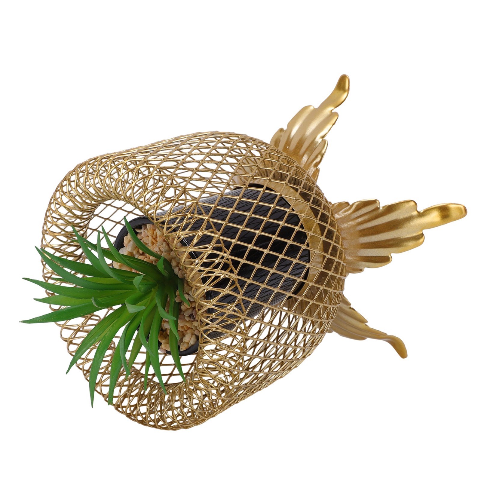 Small Fake Plant With Metal Cage Decorative Potted Artificial Succulent For Home