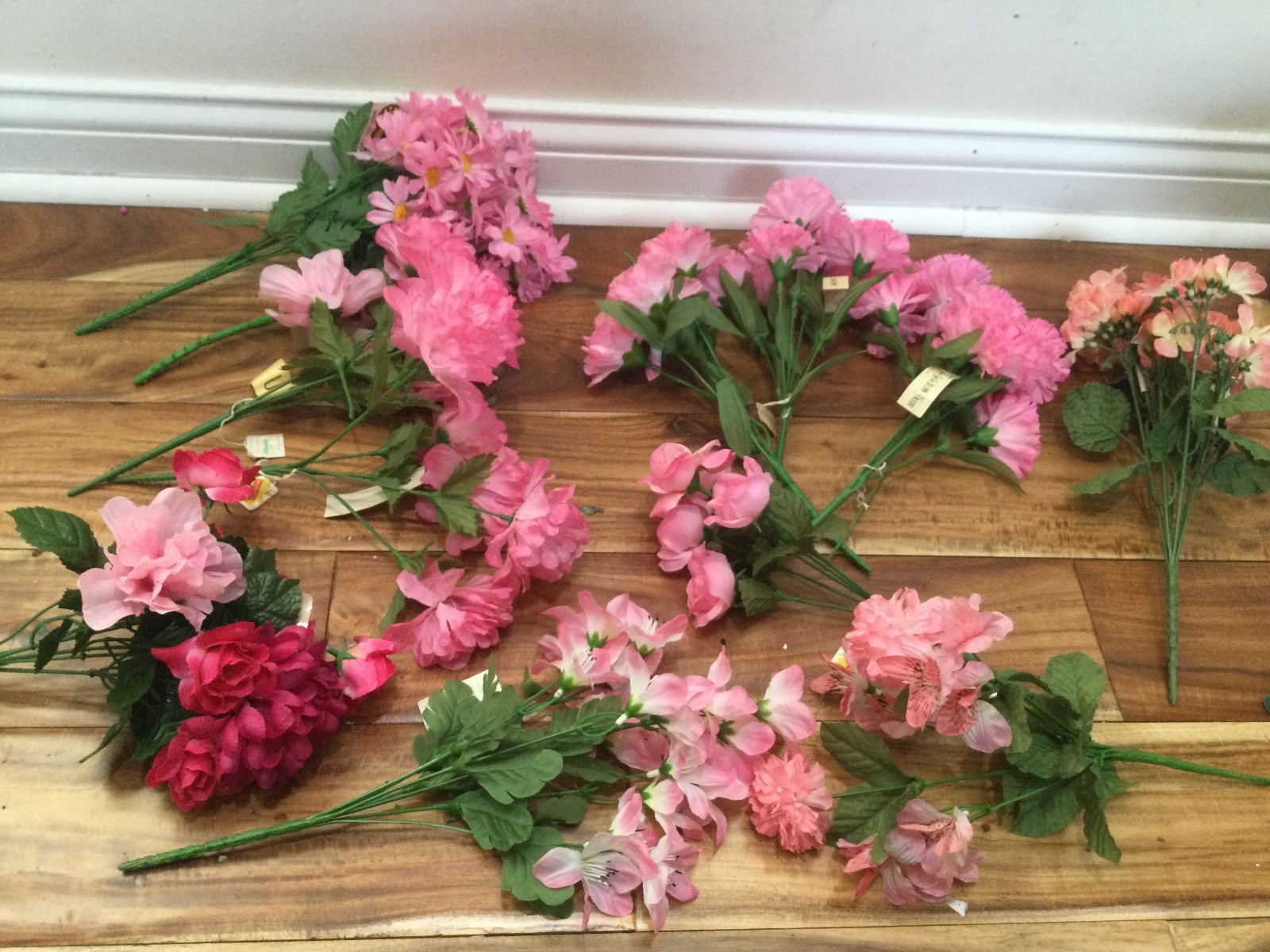 Garden Pink Silk Floral Arrangement in a Woven Basket carnations roses daisy