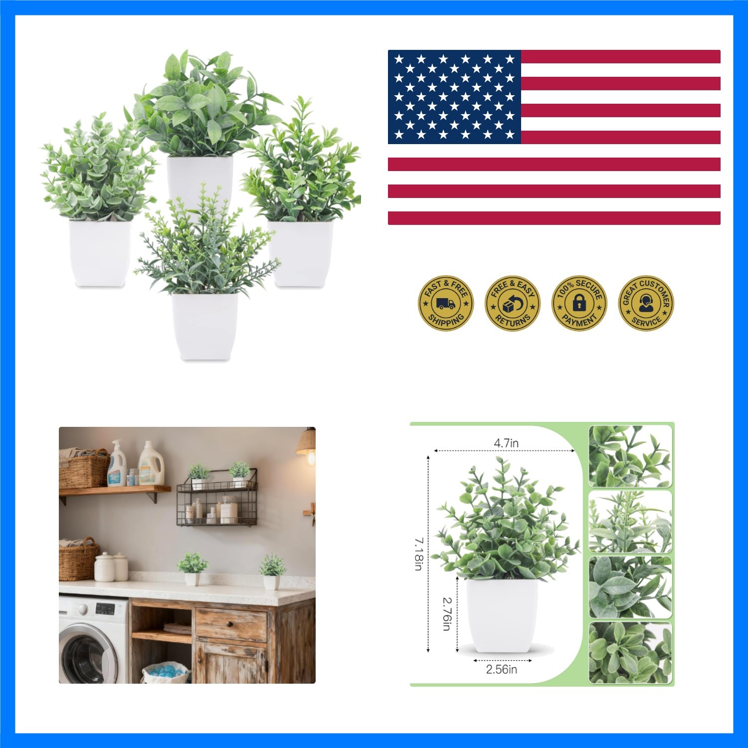 4 Pack Mini Fake Plants, Artificial Plants for Bathroom Home Decor | Frosted …