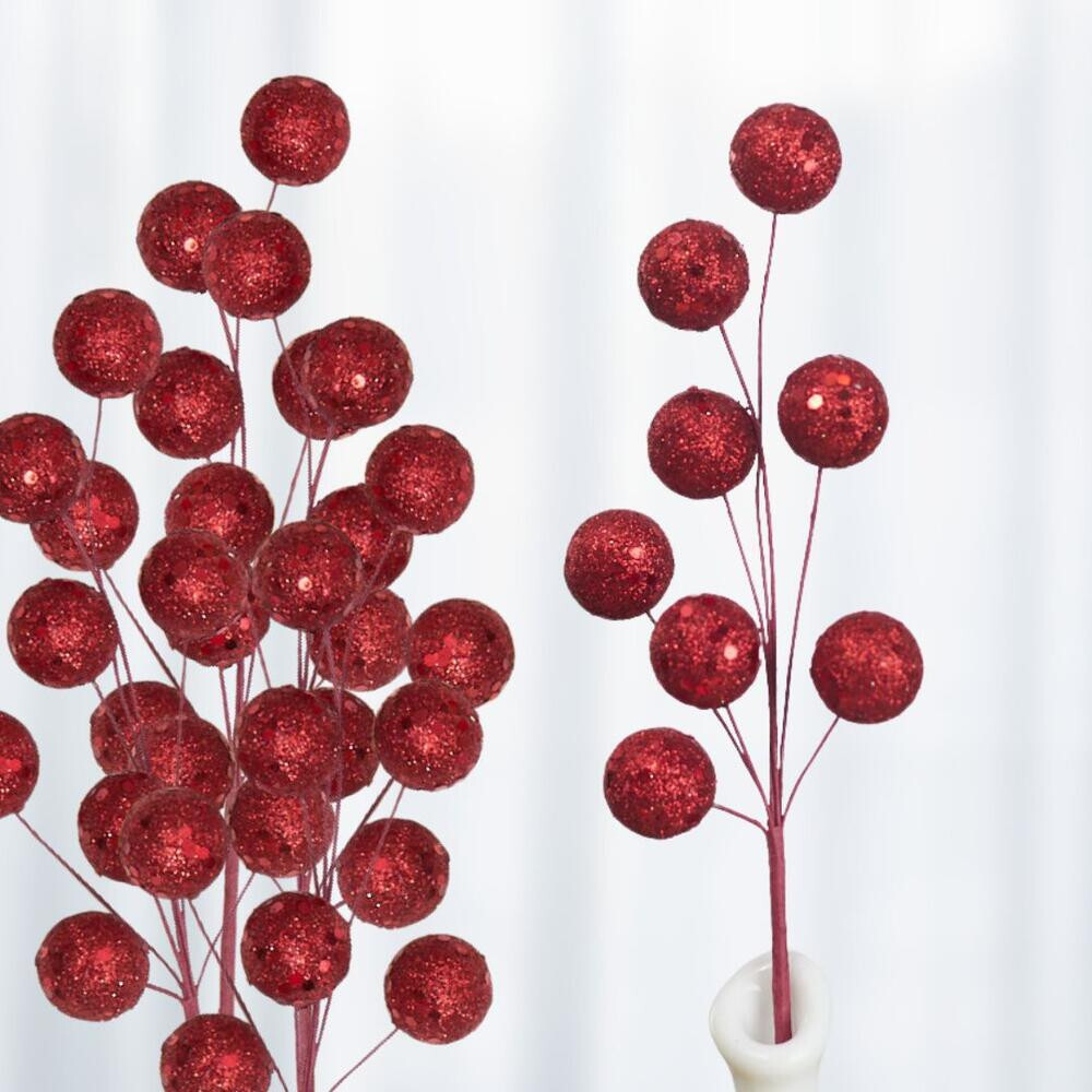 Set of 12 Red Glittered Disco Ball 9-1/2″ Tall Floral Picks