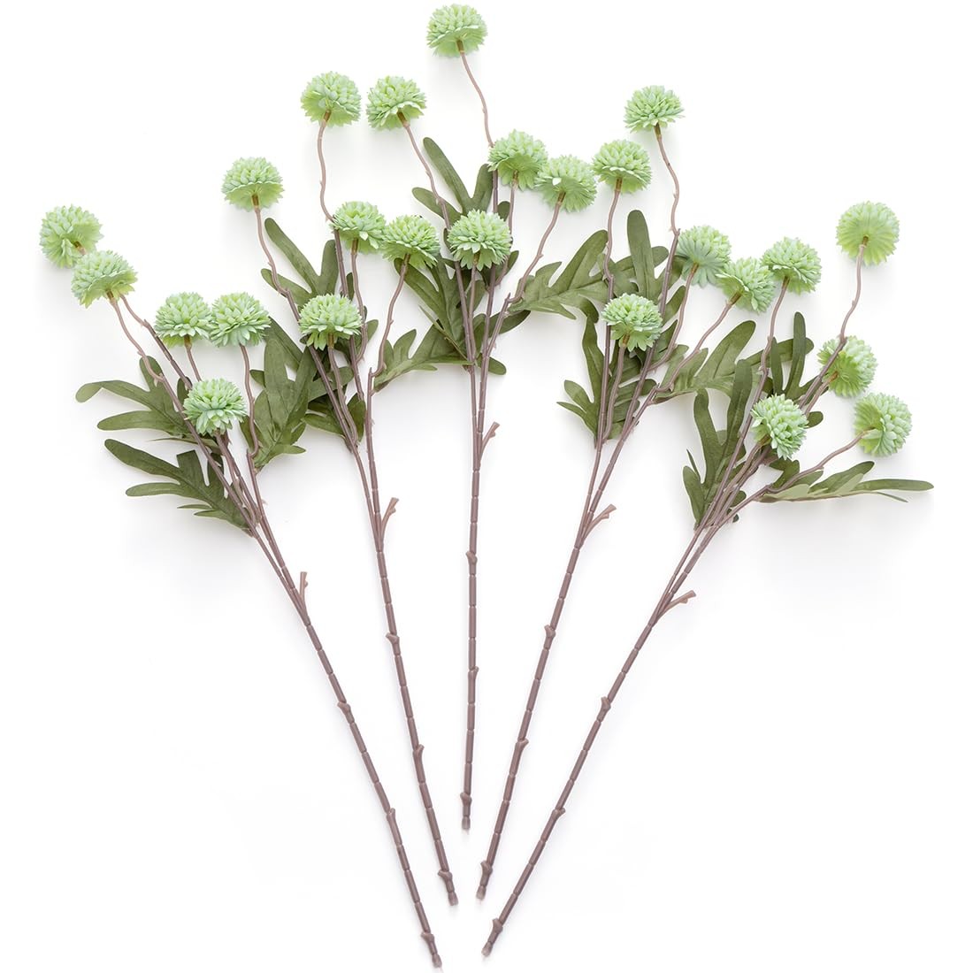 5 PCS Green Artificial Silk Pompon Mum Kiku Chrysanthemum Flower For Vase
