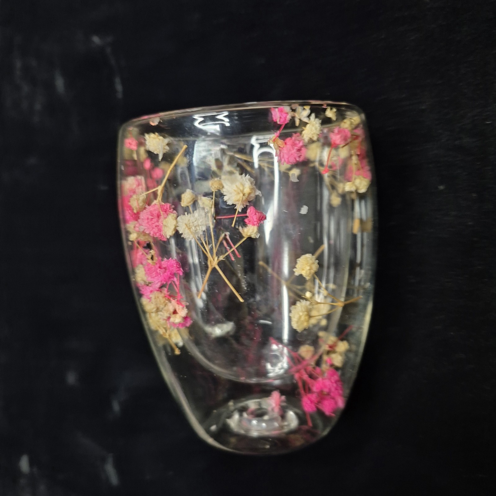 Dried Flower Glass Mug – Double Wall Clear Coffee Tea Cup – Botanical Floral
