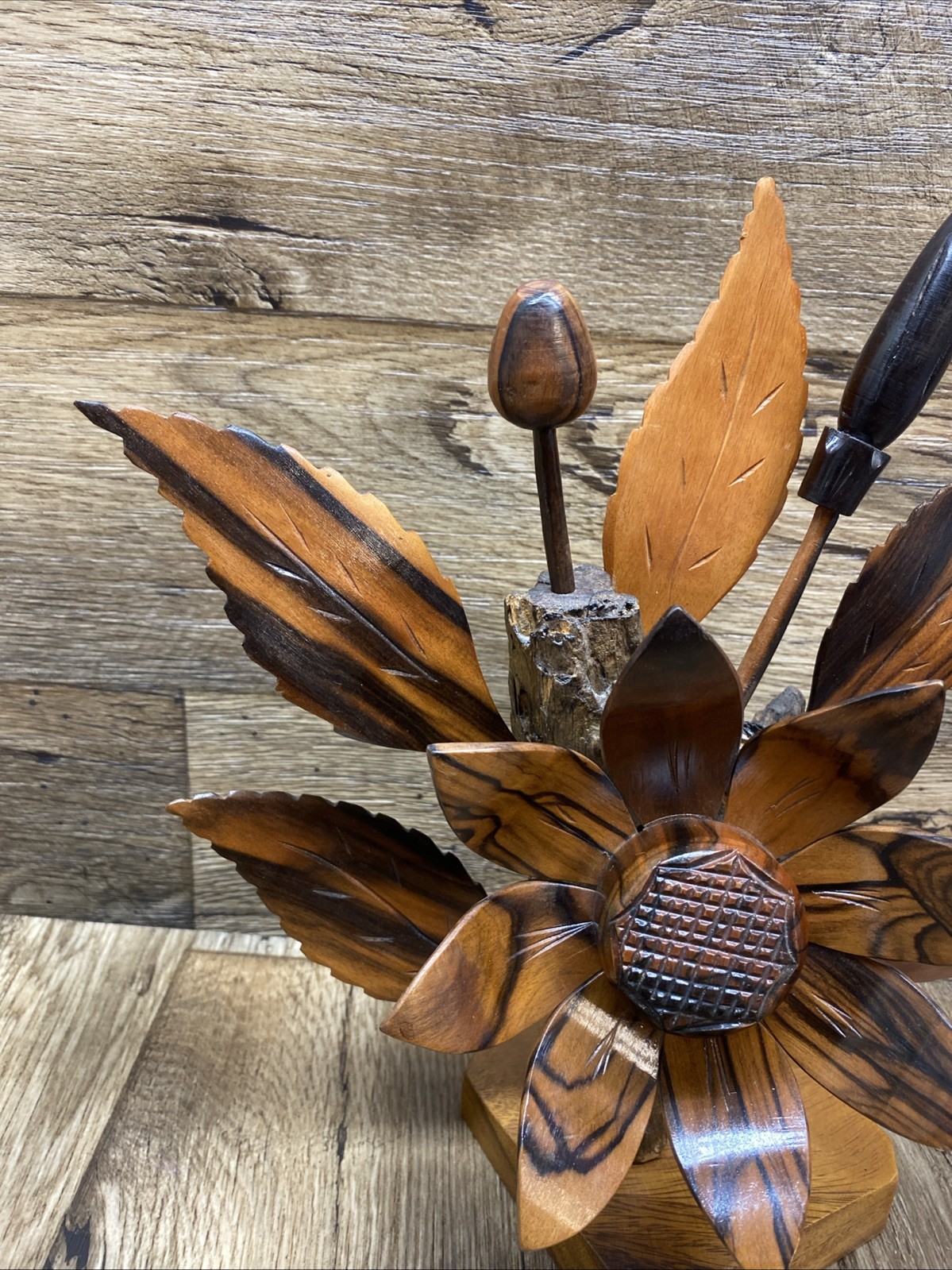 Wood Flower Arrangements Carved Hardwood Decor