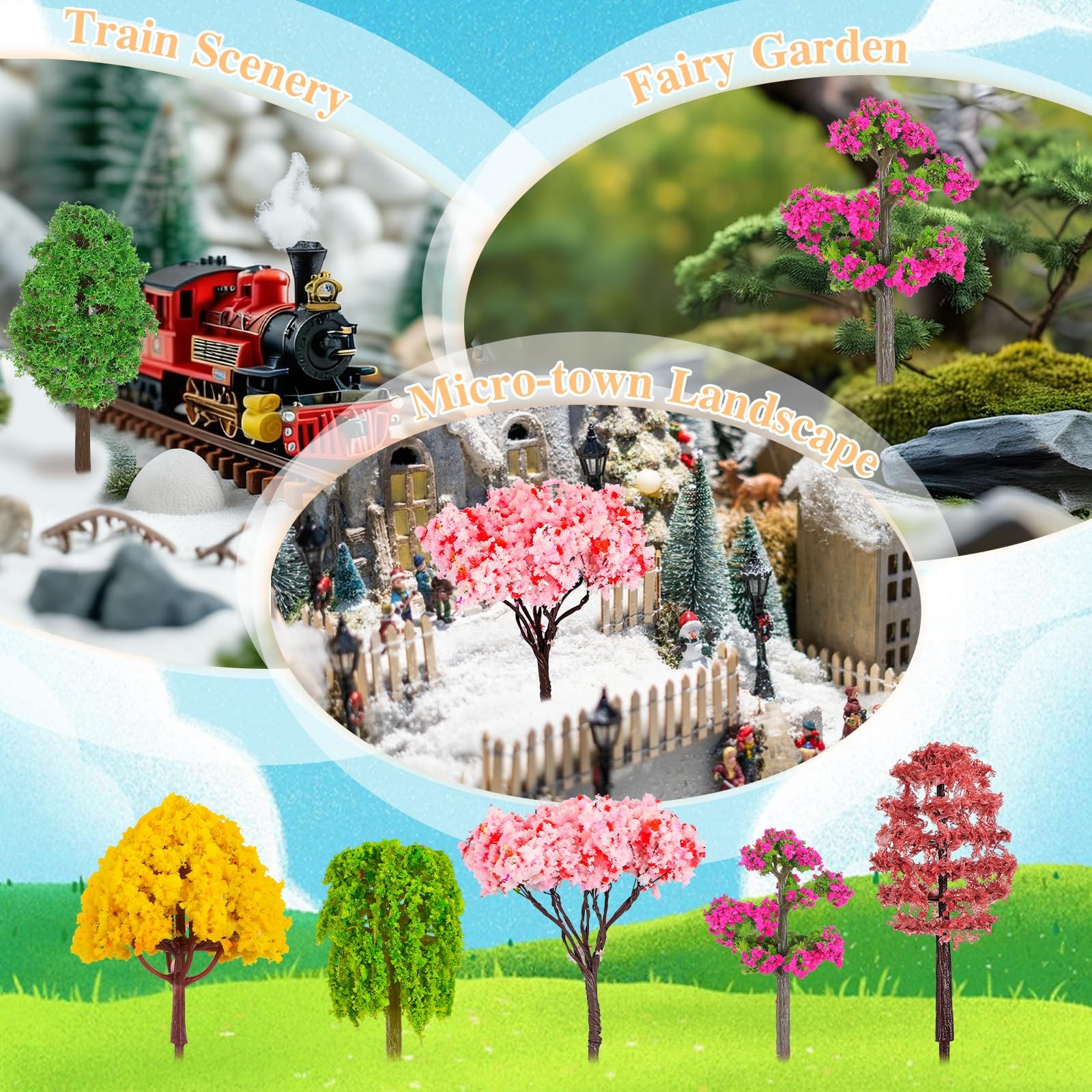 12 PCS Mini Trees Crafts 2.12.5 Inch Mixed Model Miniature Fairy Garden Train