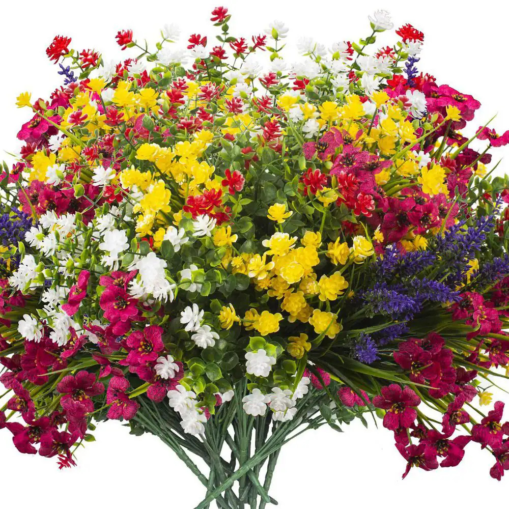13.8 In. Multi-Colored Outdoor Artificial Flowers Fake Plastic Plants 20-Bundles