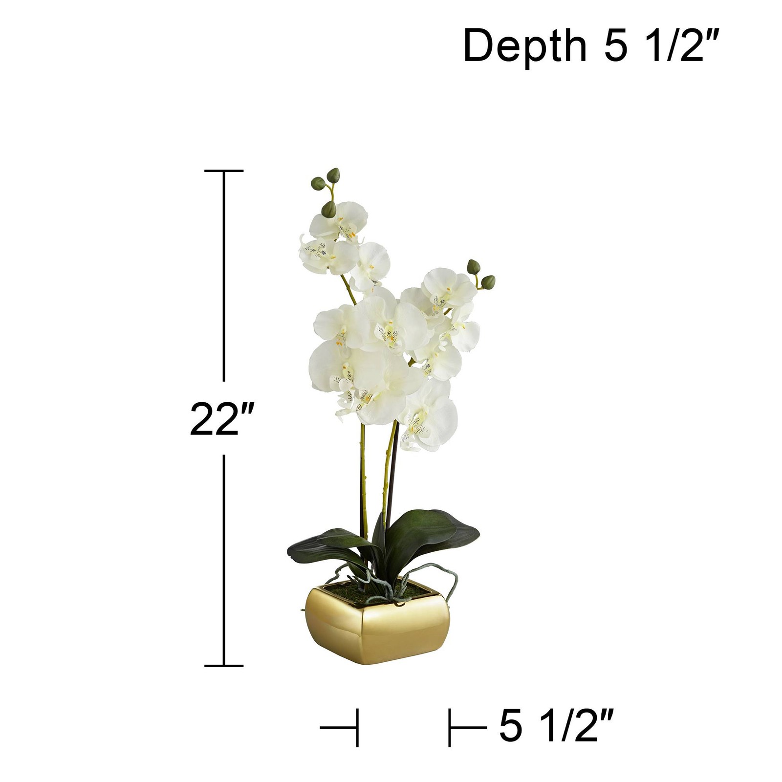 Potted Faux White Orchid Artificial Flowers Greenery in Gold Pot for Home Decor