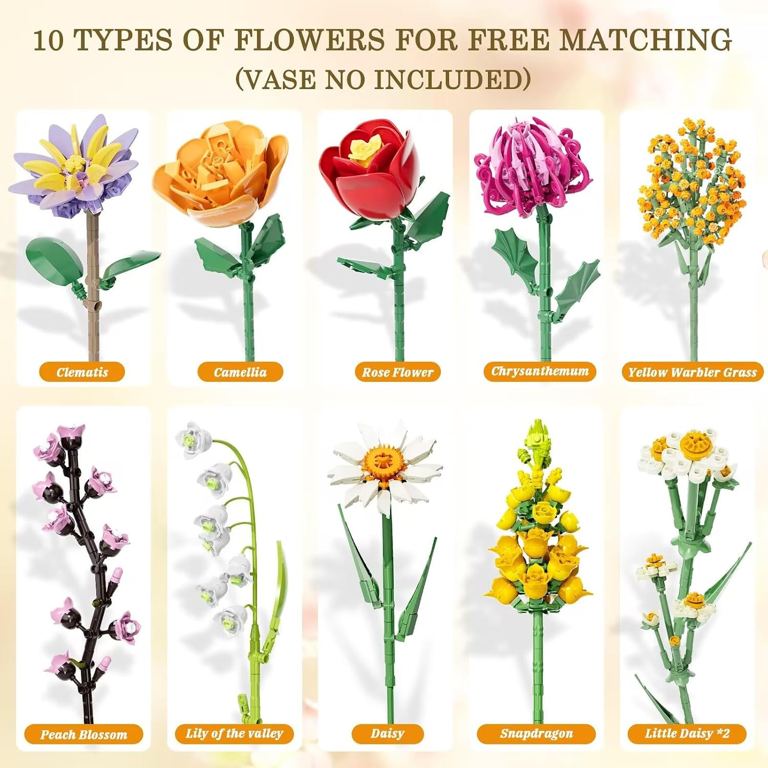 Flowers Bouquet Building Set, 1070PCS Wildflower Botanical Collection