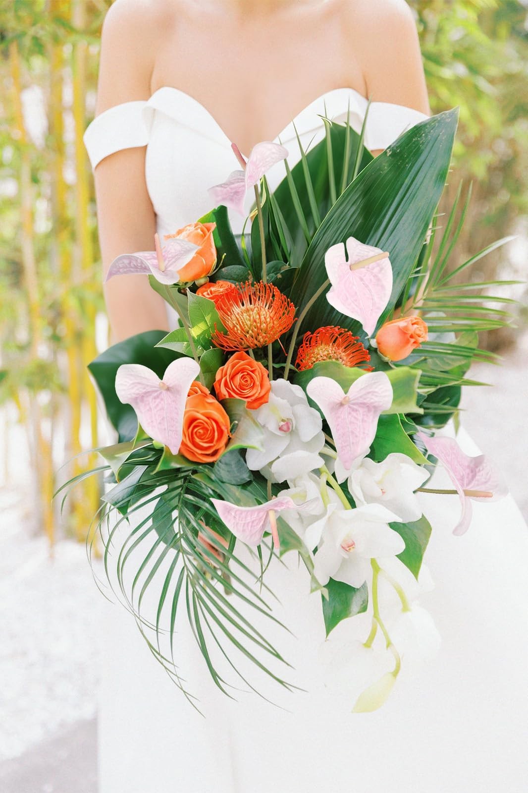 Pink Artificial Anthurium Fake Tropical Faux Real Touch Flowers Fits 23.6 Inch