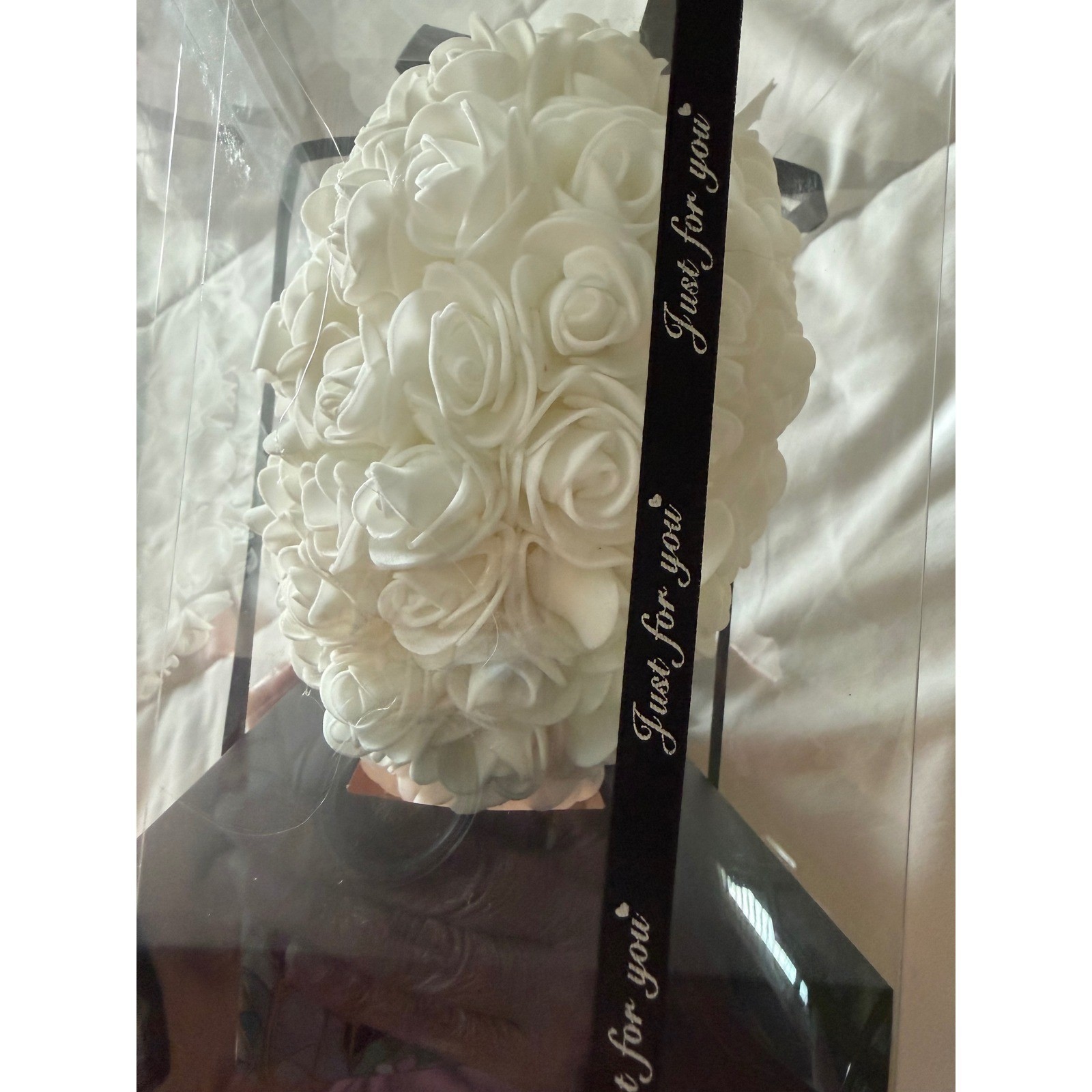 White Artificial Rose Flower Heart Gift Box Valentine Anniversary Decor