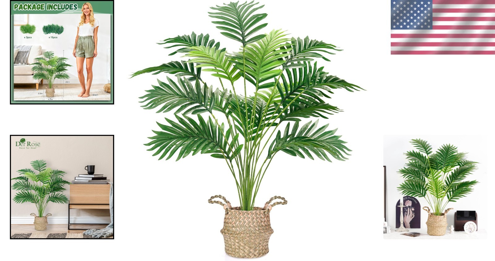 Realistic 28-Inch Fake Palm Plant with Lightweight Basket – Indoor/Outdoor Use